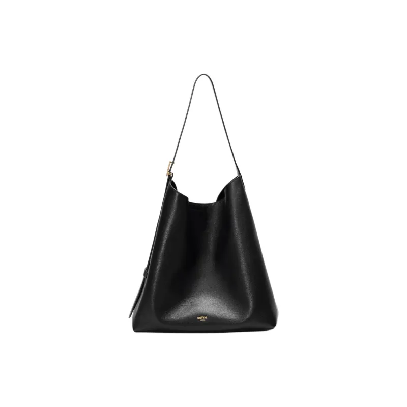 UNIFINE Top Grain Cow Leather Crossbody Bag Shoulder Bag Large Size Women's Midnight Black/Tea Brown-0