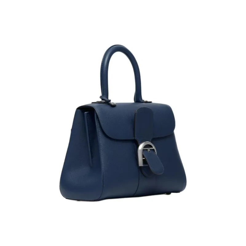 Delvau Brillant Grain Calfskin Shoulder Bag, Crossbody Bag, Handbag Small Size Women's Antwerp Simple Blue-1