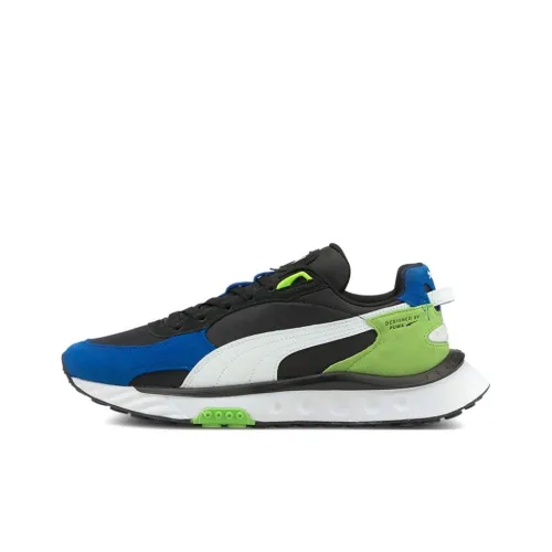 PUMA Wild Rider Rollin Anti-Slip Wear-Resistant Low-Top Kids Lifestyle Shoes Black White Blue Teenagers