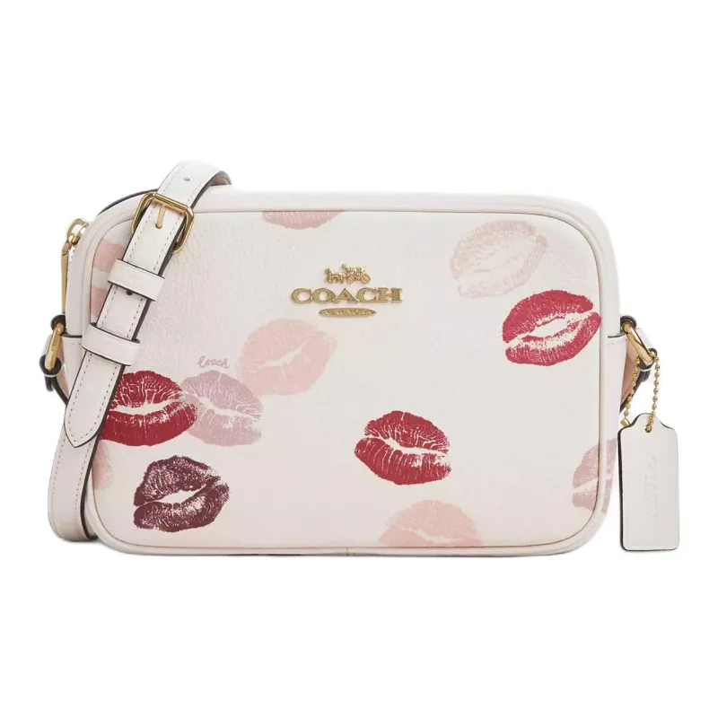 COACH Jamie Litchi Grain Leather Camera Bag, Shoulder Bag, Crossbody Bag Trumpets Women's Chalk Multicolor-0