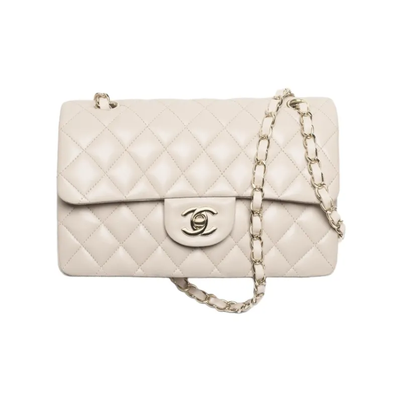 CHANEL Classic Flap CF Plaid Lambskin One Shoulder Handbag Trumpets Women's Light Beige-0