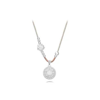 Muyan S990 Fine Silver Eight Treasures Mandala Lotus Necklace Unisex