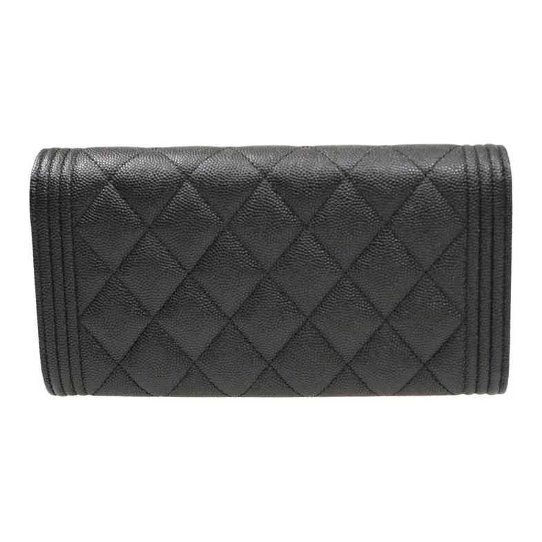 CHANEL LEBOY Cow Leather Wallet Women's Black-2