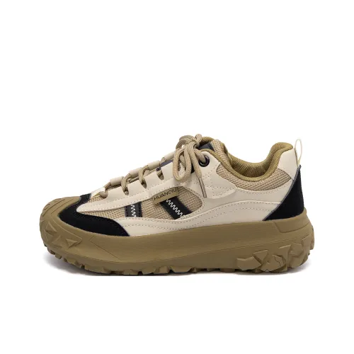 HUANQIU Height Increasing Wear Resistant Slip Resistant Low Top Casual Shoes Women's Beige Brown