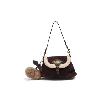 MZ HOUGE Plush 2024 Fall Winter Premium Handbag, Shoulder Bag, Crossbody Bag Regular Women's Red Plaid