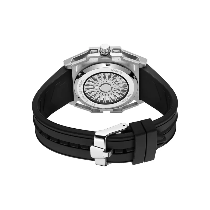 MEGIR Mechanical Movement Silicone Strap Watch Unisex White Dial-4