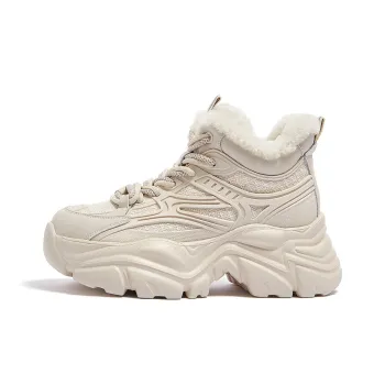 CAMEL Height Increasing Wear Resistant Warm High Top Chunky Sneakers Women's Apricot