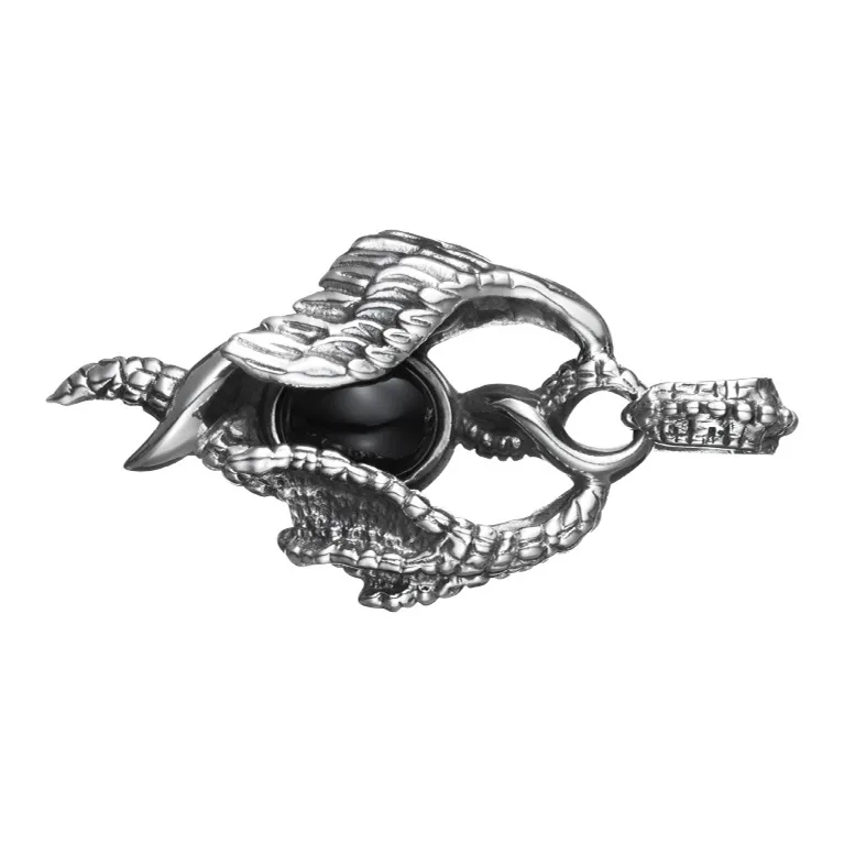 ROCK&RIDE 925 Silver Inlaid With Obsidian Necklaces Men's-2