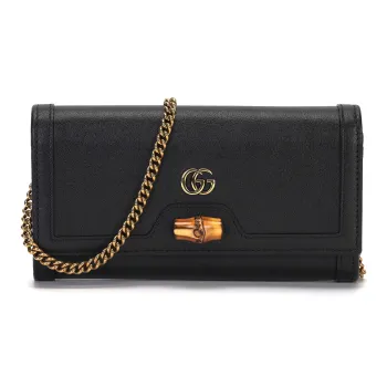 GUCCI Diana Leather Chain Wallet Shoulder Bag Crossbody Bag Women's Black