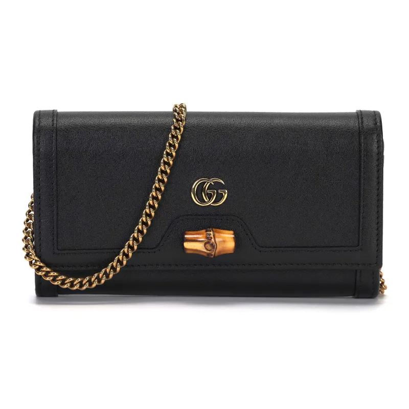 GUCCI Diana Leather Chain Wallet Shoulder Bag Crossbody Bag Women's Black-0