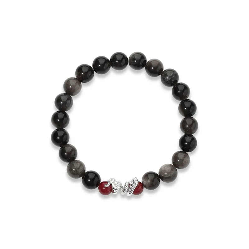 DVNRR Silver Sheen Obsidian Bracelets Unisex Gift Box Set Good Luck-7