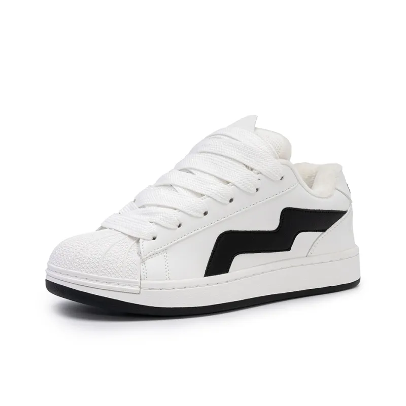 Little Red Man Warm And Wear Resistant Low Top Skateboard Shoes Women's White Black-1