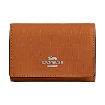 COACH Micro Crocodile Pattern Embossed Leather Wallet Mini Women's Washable Orange