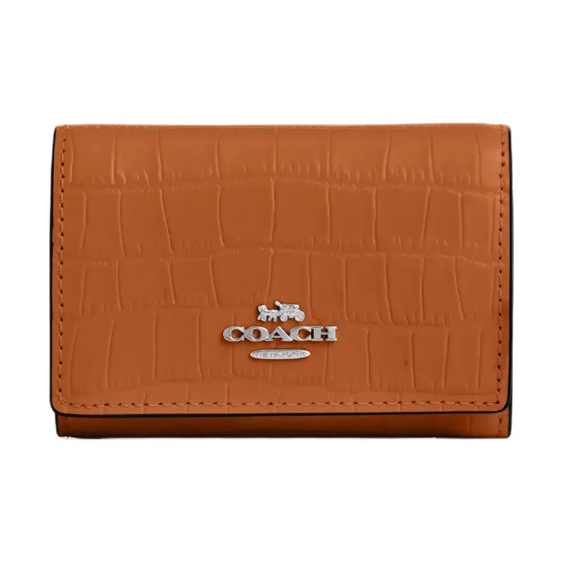 COACH Micro Crocodile Pattern Embossed Leather Wallet Mini Women's Washable Orange-0