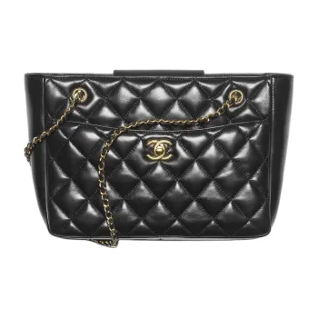 CHANEL Lambskin Tote Bag, Shopping Bag, Shoulder Bag Trumpets Women's Black