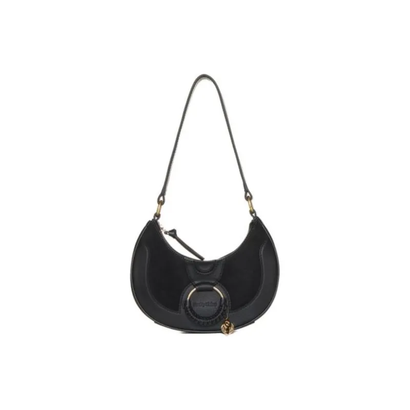 See By Chloe Hana Grain Cow Leather Crescent Bag, Handbag, Shoulder Bag Women's Black-1
