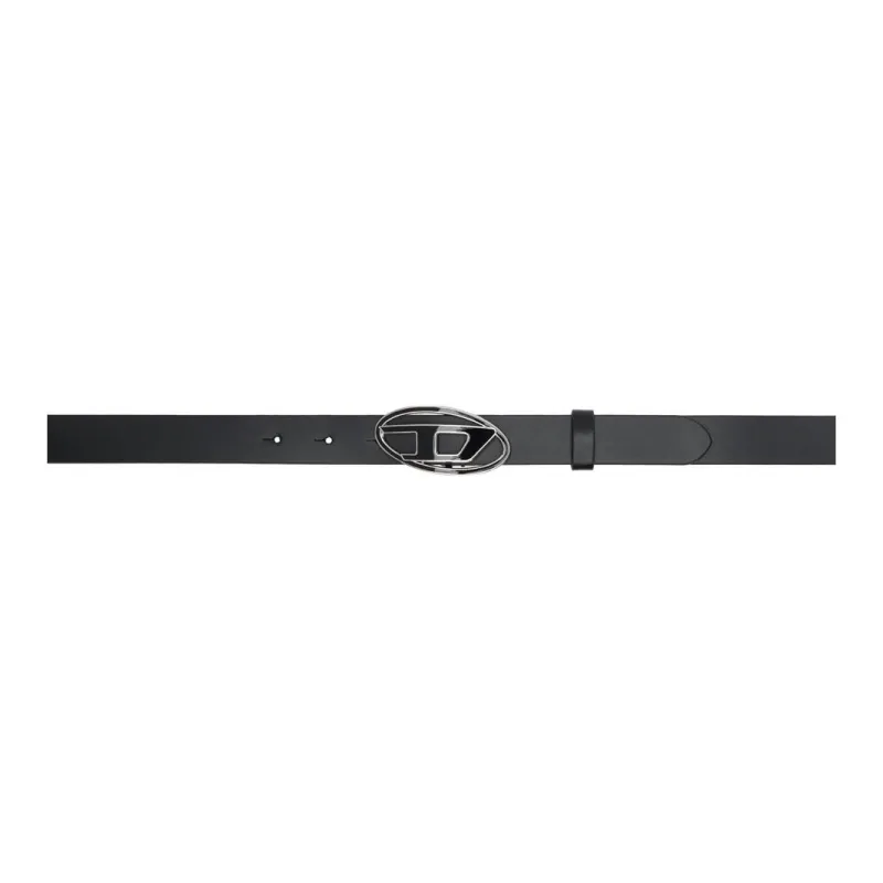 DIESEL Leather Enamel Metal Leather Belts Women's Black Width 2.5CM-0
