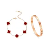 Lucky Four-Leaf Clover Bracelet[Red]+Bangle
