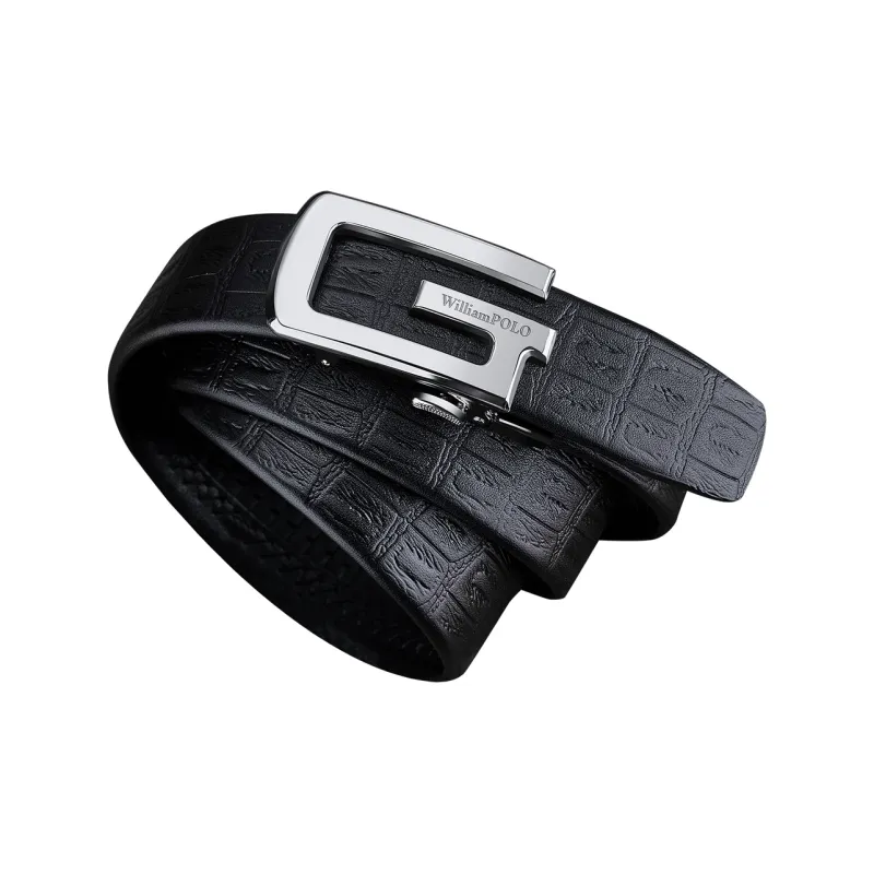 WilliamPOLO Cow Leather Leather Belts Men's Silver 3.5cm Width-2