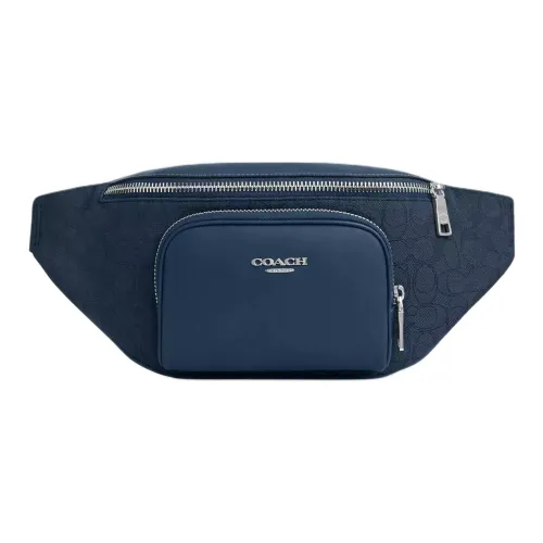 COACH Jacquard With Smooth Calfskin Fanny Pack Large Size Men's Dark Color Denim Blue