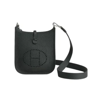 HERMES Evelyne Clemence Leather Shoulder Bag Crossbody Bag Unisex 67 Dark Green