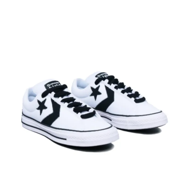 Converse Puff Player Anti Slip Wear Resistant Low Top Skateboard Shoes Unisex White Black-2
