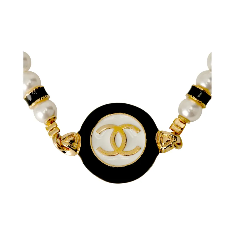 CHANEL Pearl Bracelets Women's Black White-1