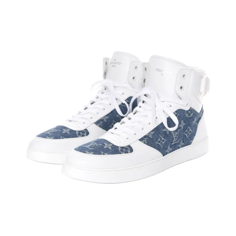 LOUIS VUITTON Rivoli High Top Skateboard Shoes Men's White Blue-2