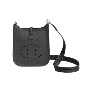 HERMES Evelyne Clemence Bullock Leather Shoulder Bag, Crossbody Bag Women's Dusty Gray & Black