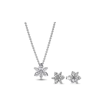 Pandora 925 Sterling Silver Necklace+Stud Earrings Set Women's Silver