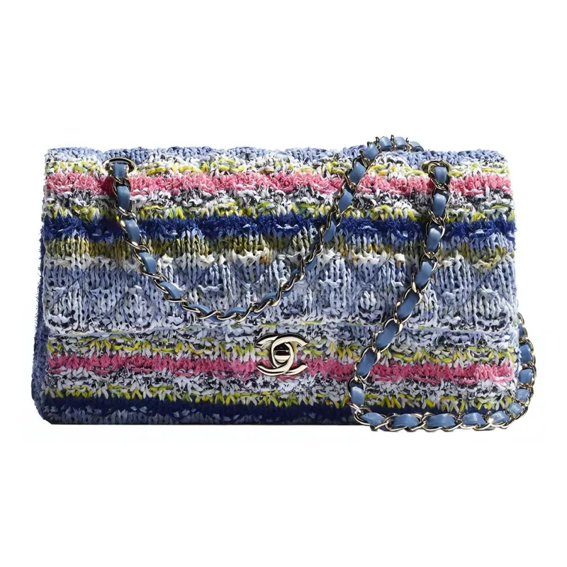 CHANEL Knitted Fabric & Metal Flap Bag, Chain Bag, Shoulder Bag, Handbag Women's Multicolor-2