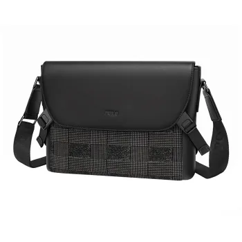 POLO Cow Leather Shoulder Bag Regular Men's Black & Gray Plaid Linen