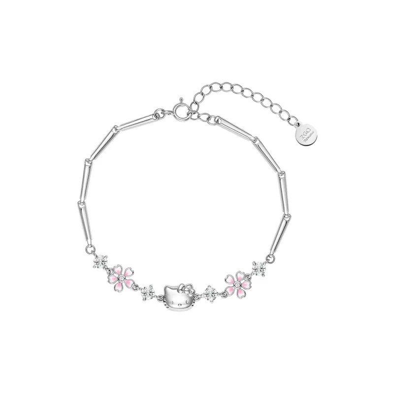 Hello Kitty 925 Sterling Silver Sanrio Bowknot Box Sterling Silver Niche Design Hand Chain Women's Pink-1
