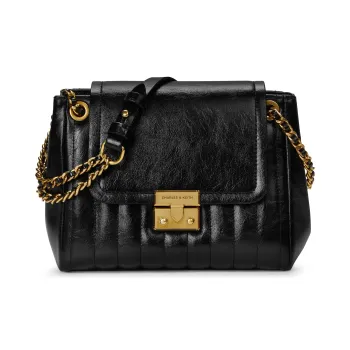 CHARLES&KEITH PU Shoulder Bag Medium Size Women's Black Black/Burgundy Wine Red