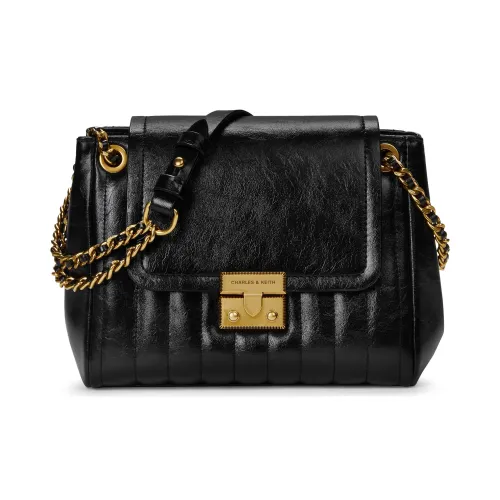 CHARLES&KEITH PU Shoulder Bag Medium Size Women's Black Black/Burgundy Wine Red