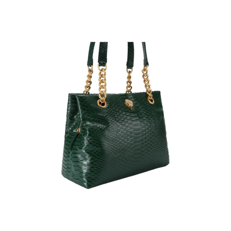 Kurt Geiger London Crocodile Embossed Leather Tote Bag Shopping Bag Handbag Shoulder Bag Women's Dark Green-1