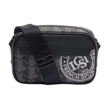 LACOSTE PVC Reporter Bag Shoulder Bag Crossbody Bag Small Size Men's Black
