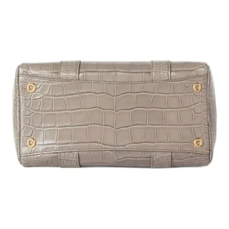 Loro Piana Small Crocodile Leather Handbag Women's Water Channel Gray-3