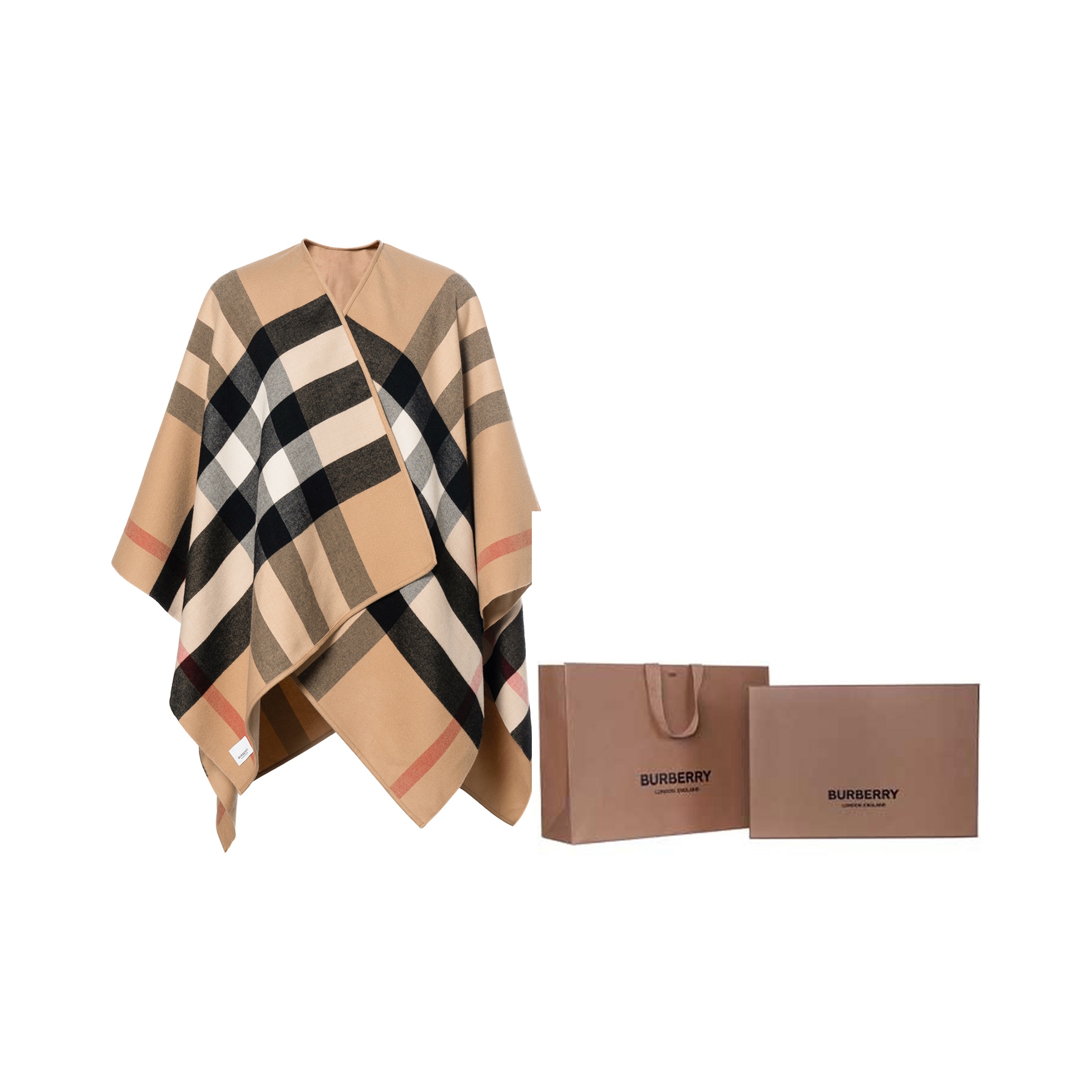 Burberry reversible check merino wool poncho on sale