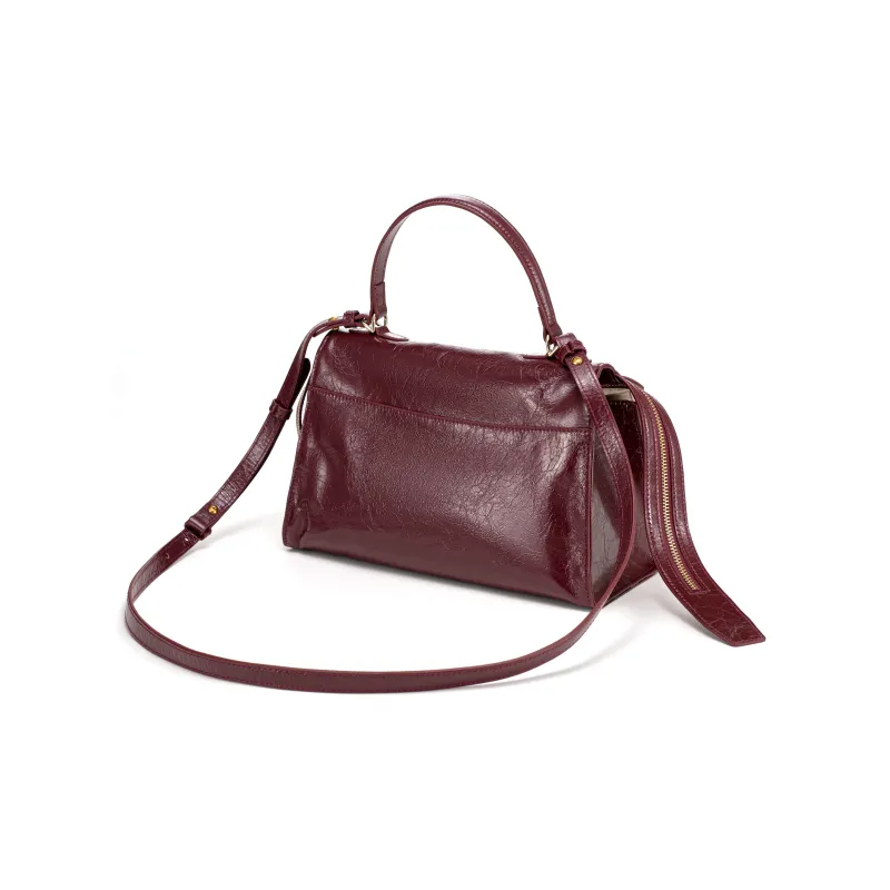 Simedin Top Grain Cow Leather/Synthetic Leather One Shoulder Handbag Women's Midnight Black/Ancora Red-5