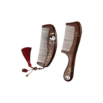 XIBI Panda Golden Sandalwood Wooden Comb Gift Set Comb Straight Hair