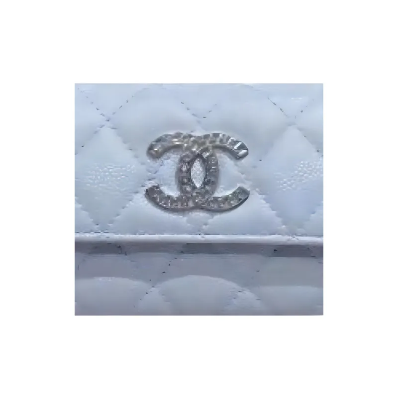 CHANEL Leather Tri Fold Card Holder, Coin Purse Women's Gray Blue-1
