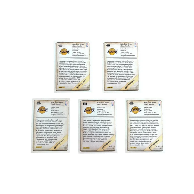 PANINI Kobe Bryant Lakers Career Collection Classic Moments Player Card Set Mint Condition Sports Cards 5 Pcs-1