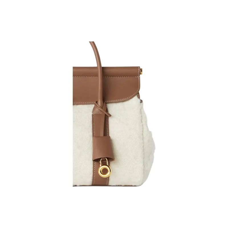 Loro Piana Cashmere With Cow Leather Crossbody One Shoulder Handbag Women's Nougat Color & Stone Color & Sun Gold-4