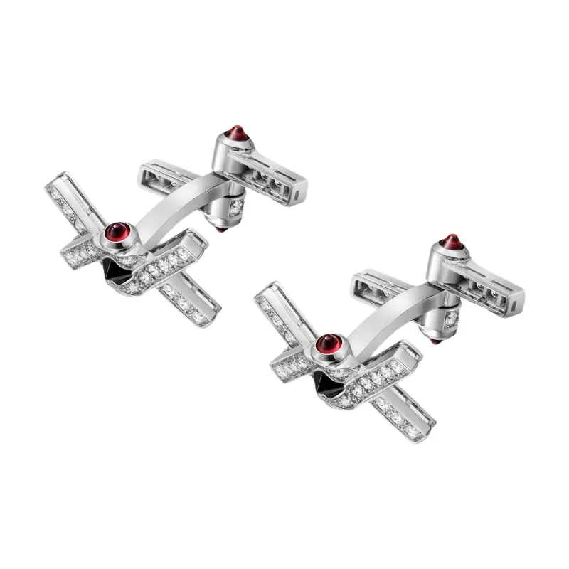 CARTIER Rhodium-Plated Gold Magnesium Aluminum Chalcedony Agate Diamond Total 1.71 Ct Cufflinks Unisex Silver-1