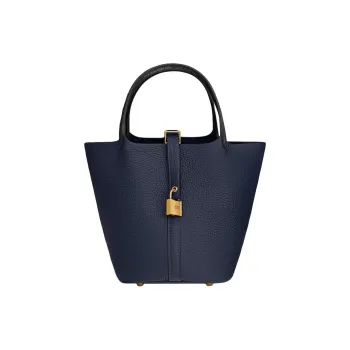 HERMES Picotin Lock Clemence Bullock Leather Matte Crocodile Leather Bucket Bags Handbags Women's Marine Blue