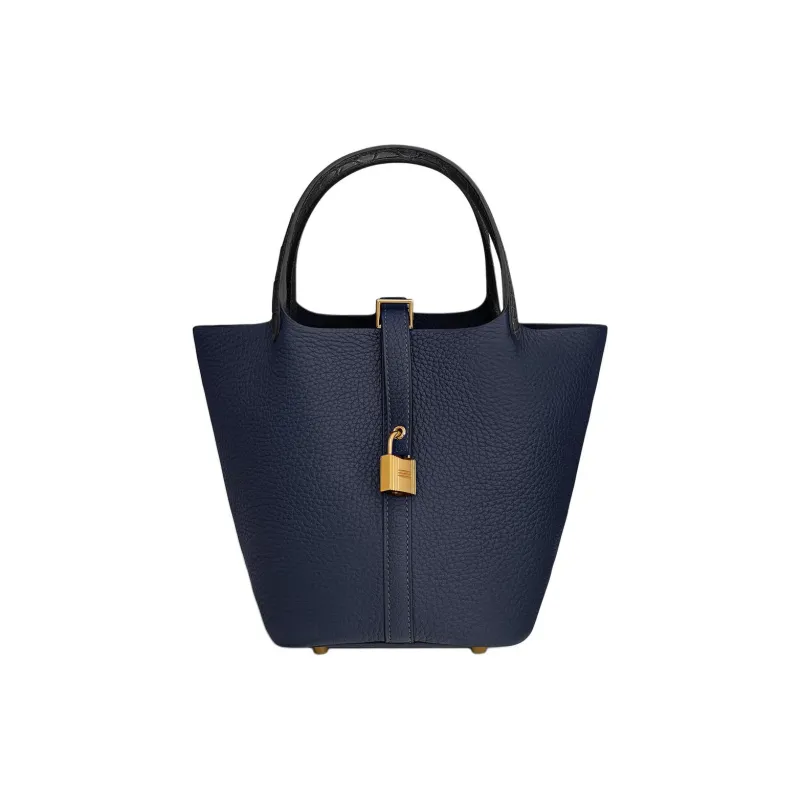 HERMES Picotin Lock Clemence Bullock Leather Matte Crocodile Leather Bucket Bags Handbags Women's Marine Blue-0