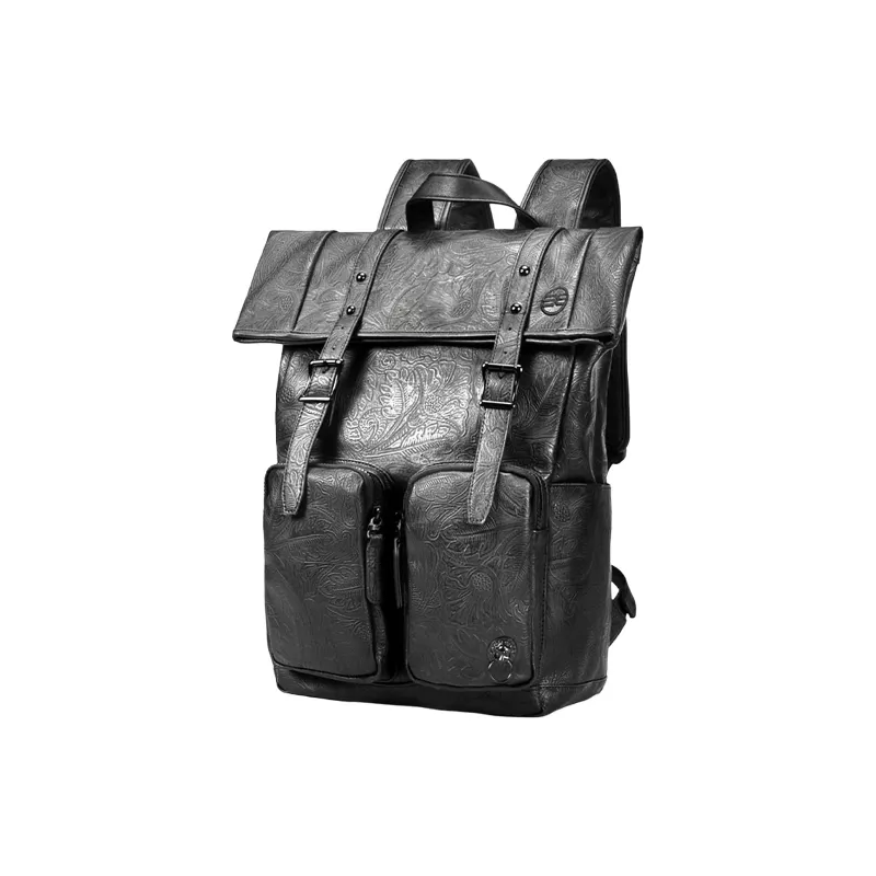 CHUSAN Water Repellent Peanuts Texture PVC Minimalist Style Casual Commute Backpack Regular Unisex Black-1