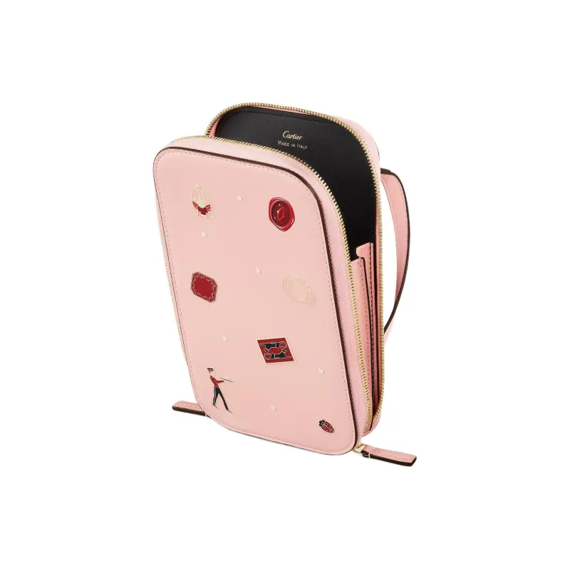 CARTIER Calfskin Cell Phone Pouch Women's Light Pink Red-2