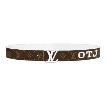 LOUIS VUITTON Leather Leather Belts Men's White Width: 4CM